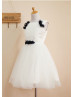 Boat Neckline Satin Tulle Knee Length Flower Girl Dress